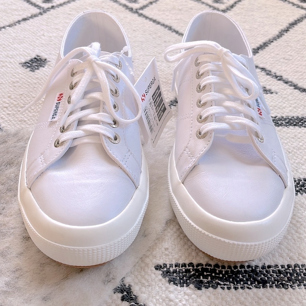 Superga Women’s 2750 Nappa Leather Classic Optical White-Favorio—9 1/2 - Picture 3 of 8